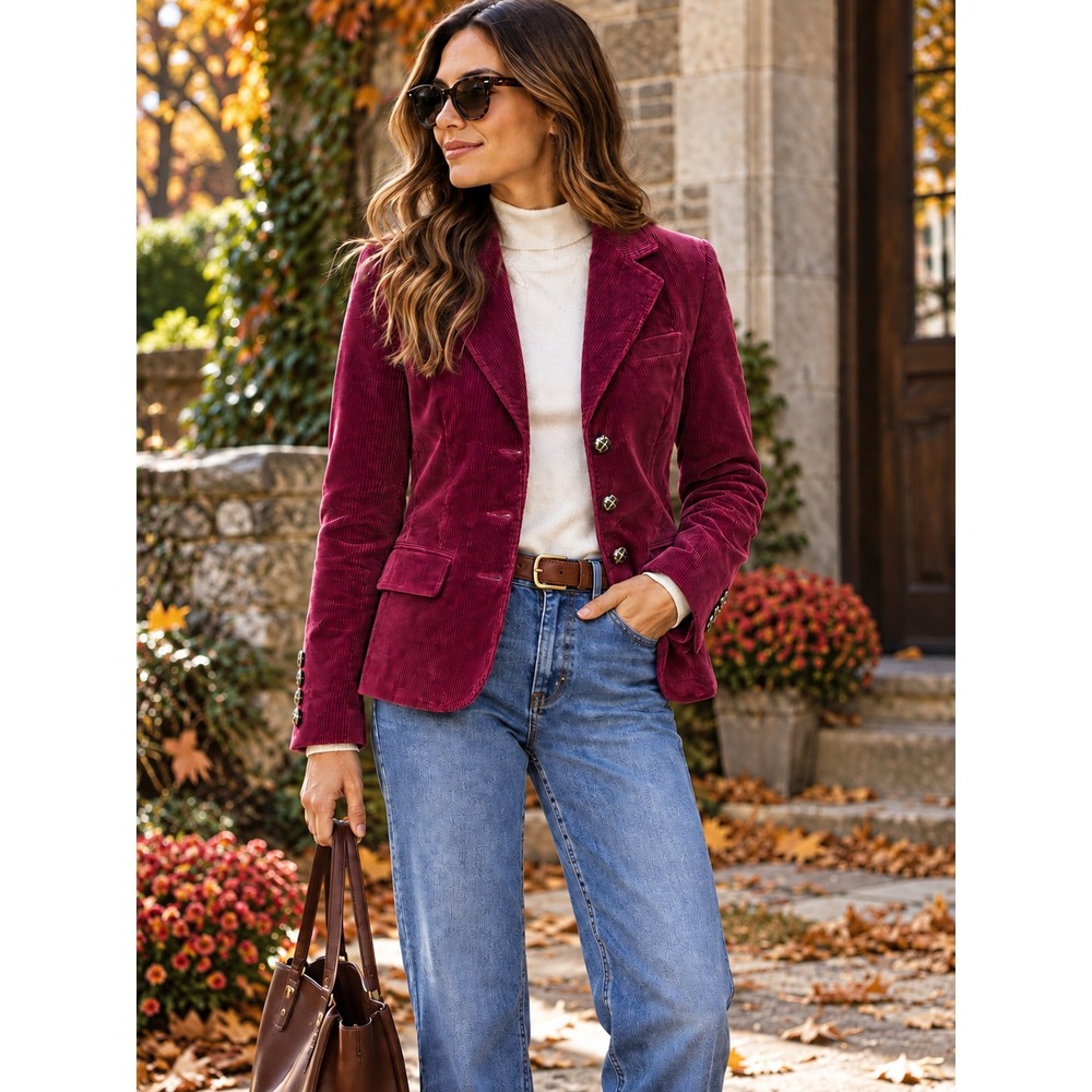 LL Bean Corduroy Magenta Blazer Jacket Dog Print Lining Preppy Heritage 4